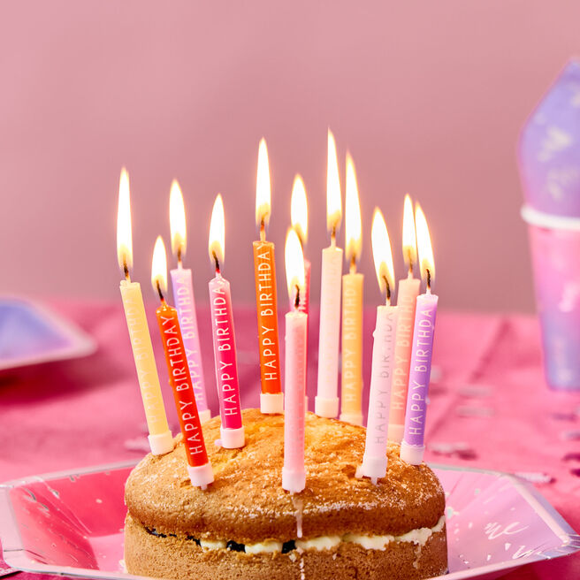 Pink Happy Birthday Cake Candles - Pack of 12