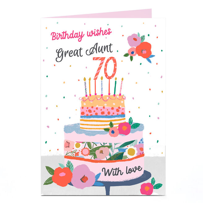 Personalised 70th Birthday Card - Wishes With Love, Great Aunt, Editable Age