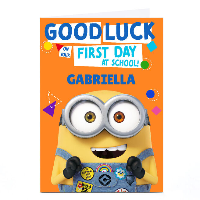 Personalised Minions Card - Good Luck On Your First Day At School!