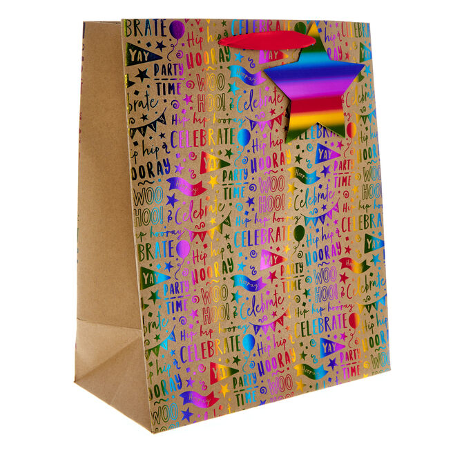 Kraft & Rainbow Foil Large Portrait Gift Bag