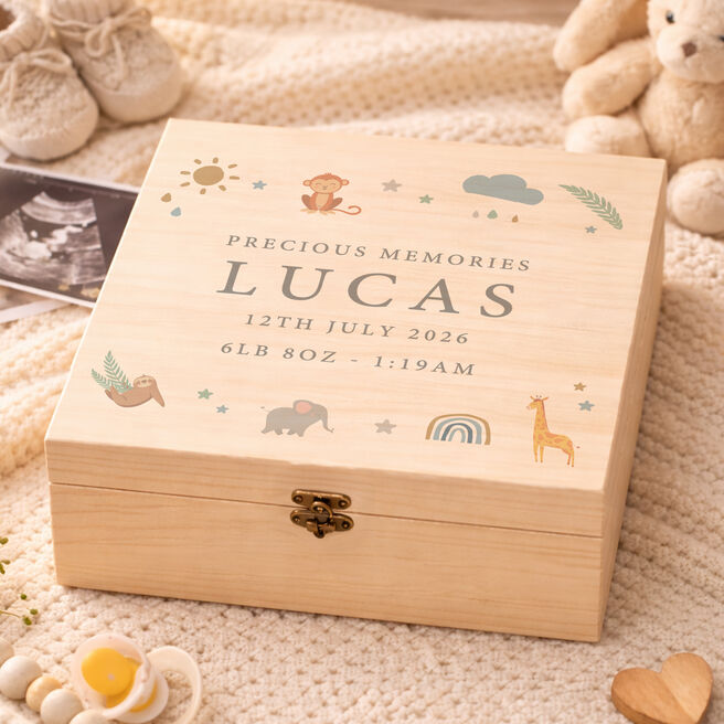 Personalised Safari Animals Large Wooden Keepsake Box