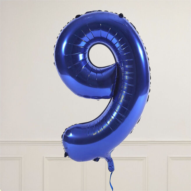 Blue Number 9 Giant Foil Helium Balloon INFLATED 
