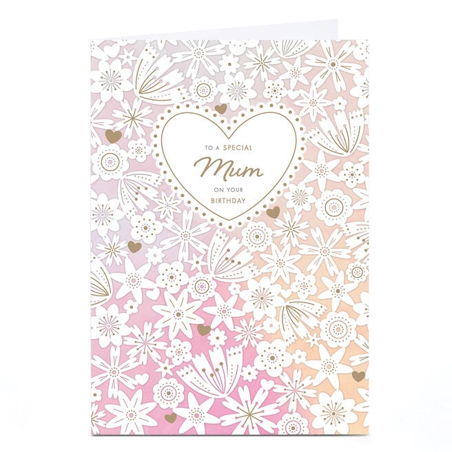 Birthday Card - Ombre Heart and Flowers, Mum