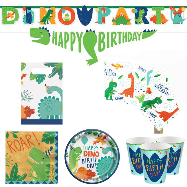 Dino-Mite Birthday Party Tableware & Decorations Bundle - 16 Guests