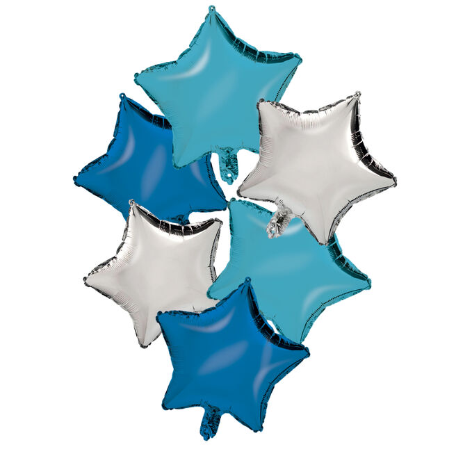 Silver, Blue & Light Blue Stars Balloon Bouquet (UnInflated)