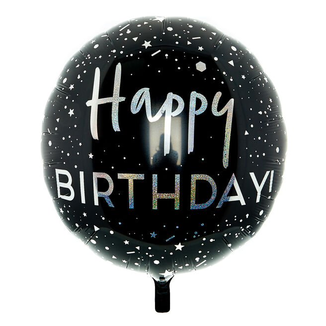 Black & Silver Happy Birthday 31-Inch Foil Helium Balloon