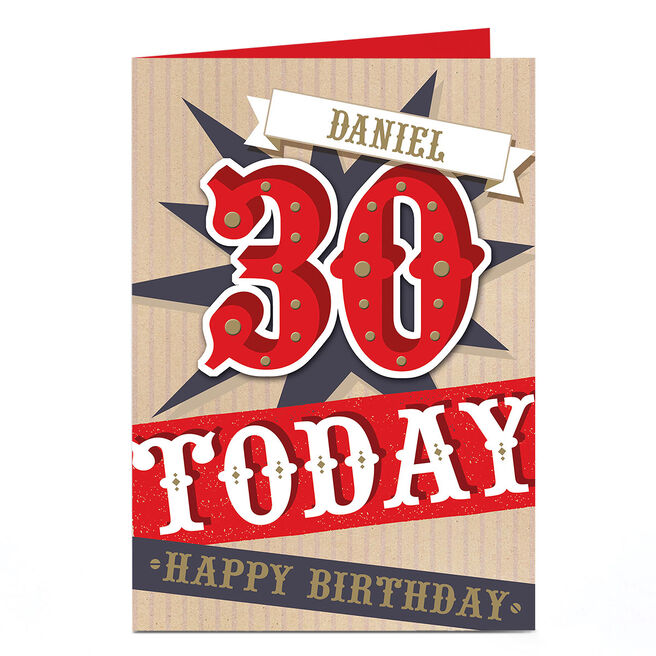Personalised 30th Birthday Card - Red & Gold