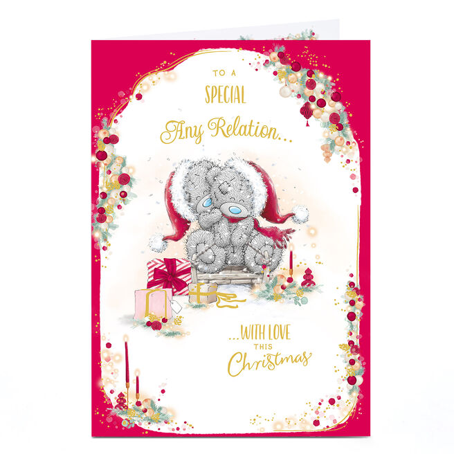 Personalised Tatty Teddy Christmas Card - Bears on Sled, Any Relation