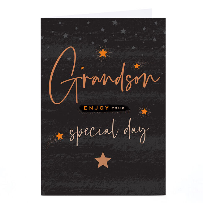 Personalised Birthday Card - Black and Bronze, Grandson