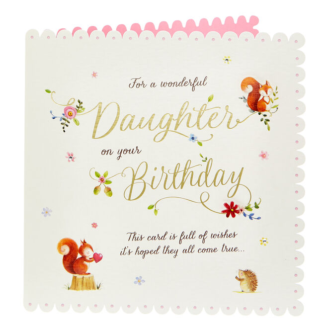 Exquisite Collection Birthday Card - Daughter, Woodland Creatures