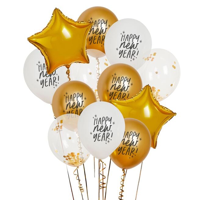 Happy New Year 12-Inch Latex Balloon Bundle - Pack of 12