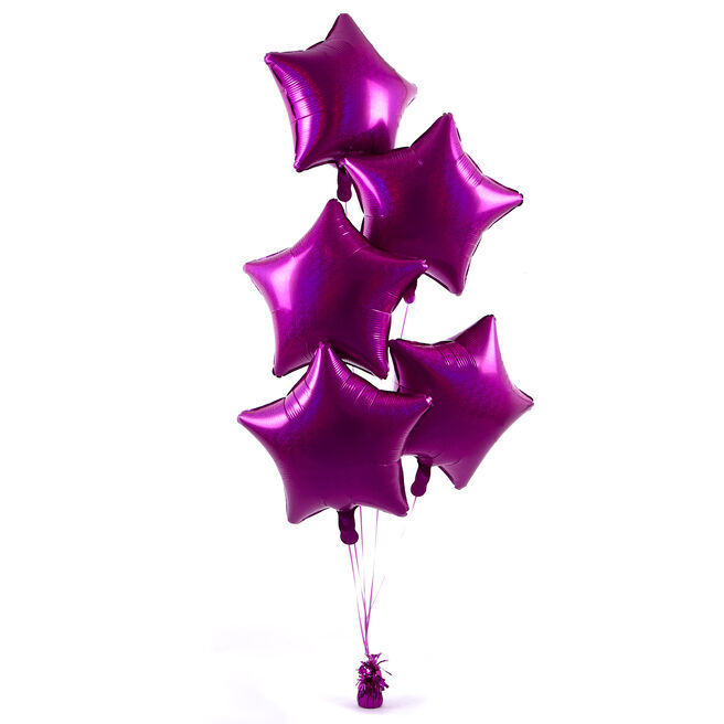 5 Magenta Stars Balloon Bouquet - DELIVERED INFLATED!