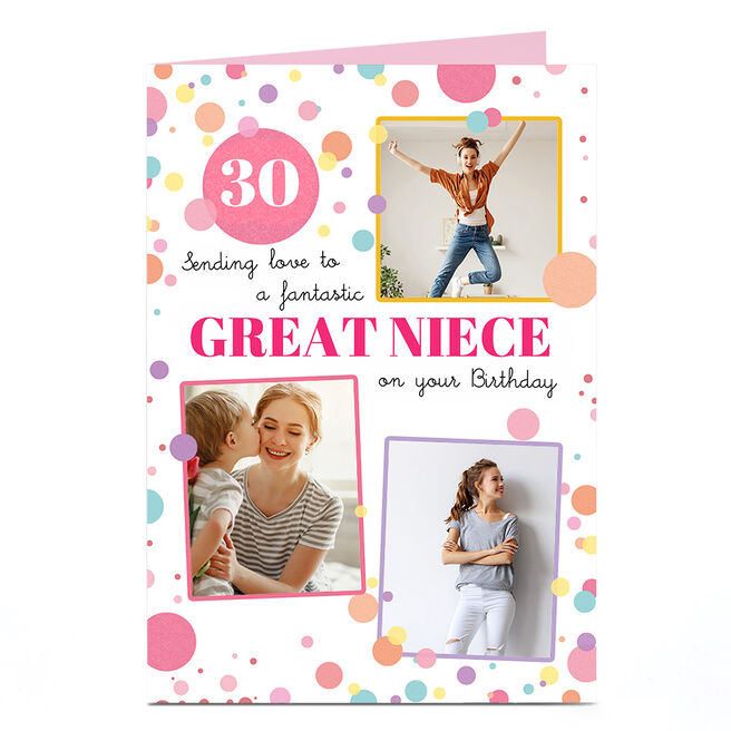 Photo Birthday Card - Greeat Niece Pastel Polka-Dots, Editable Age