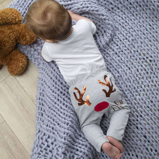 Personalised First Christmas Reindeer Baby Leggings