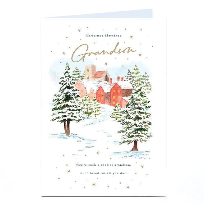 Christmas Card - Christmas Blessings Town, Grandson