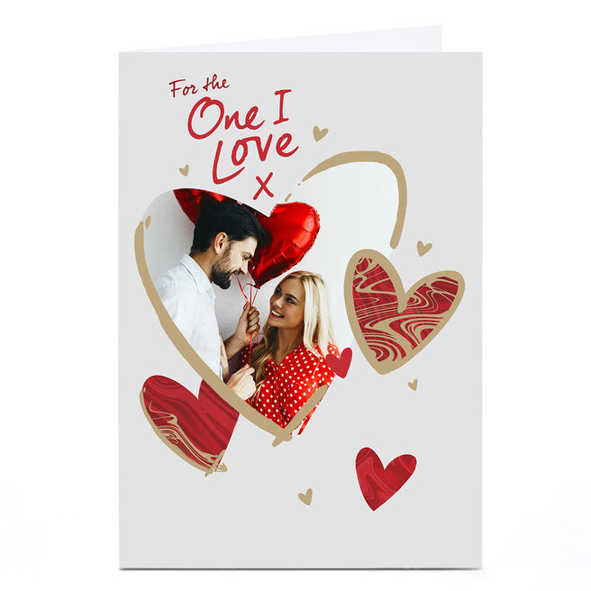Photo Valentine's Day Card - Marble Red Hearts, The One I Love