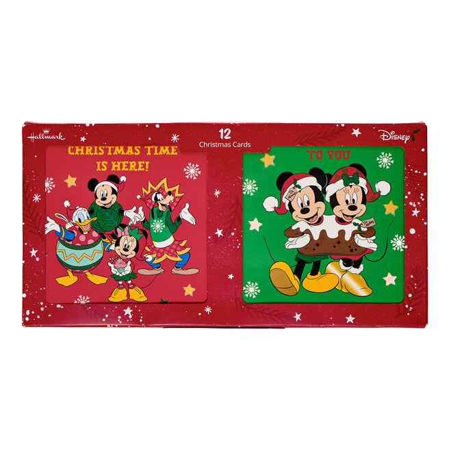 12 Disney Mickey Mouse Christmas Cards - 2 Designs