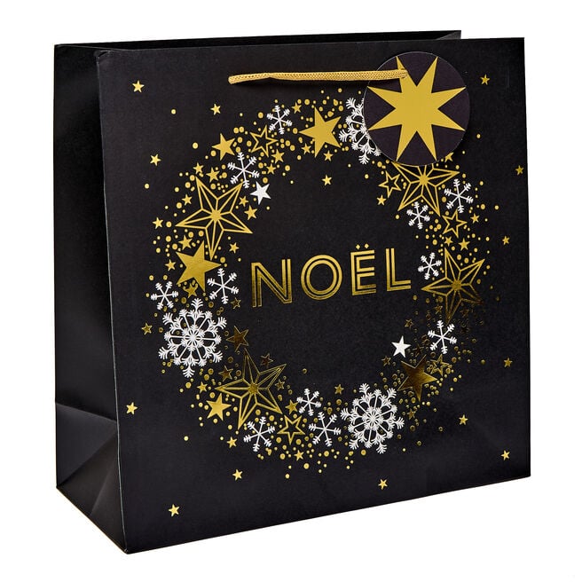 Black Wreath Large Square Christmas Gift Bag
