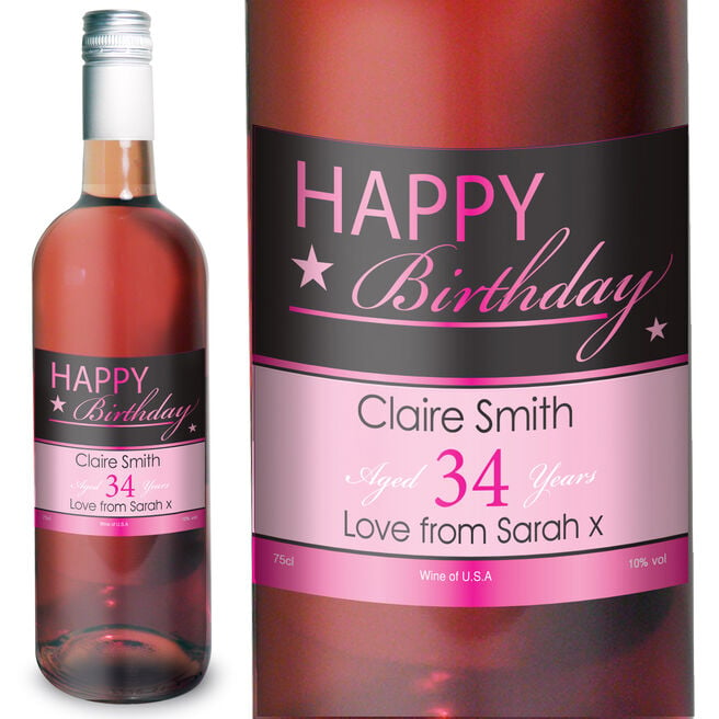 Personalised Happy Birthday Rose Wine 75cl