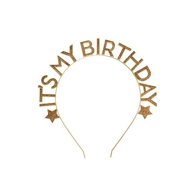 Gold It's My Birthday Glitter Metal Headband 