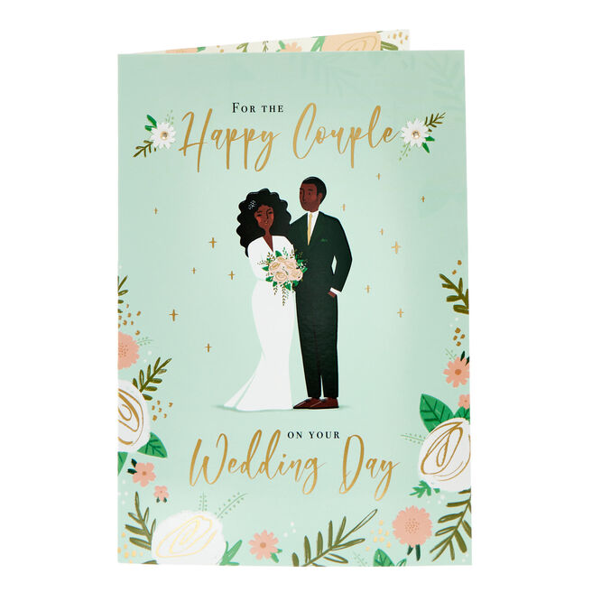 Happy Couple Rose Frame Wedding Card
