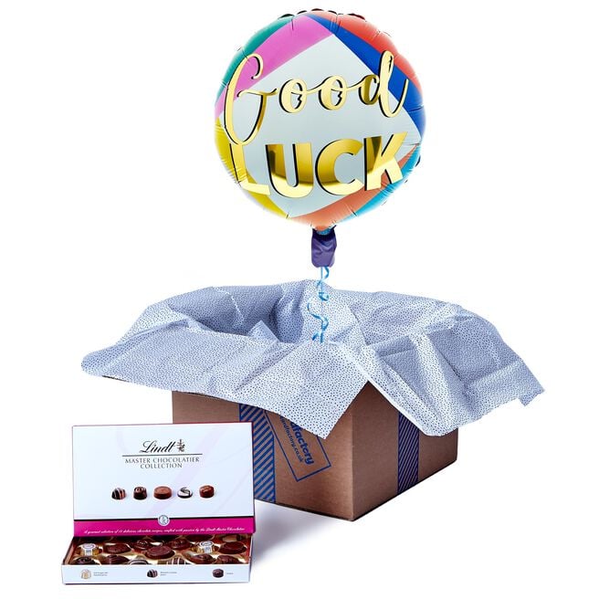 Good Luck Balloon & Lindt Chocolate Box - FREE GIFT CARD!