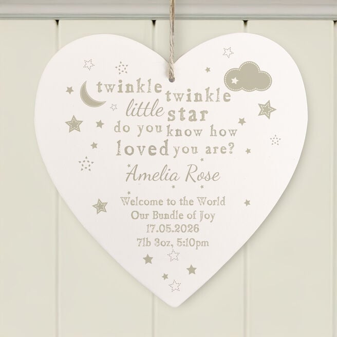Personalised Twinkle Twinkle Large Wooden Heart Decoration