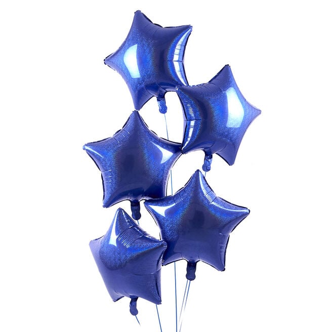 5 Royal Blue Stars Balloon Bouquet - DELIVERED INFLATED!