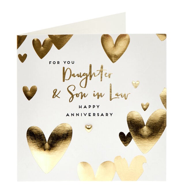 Gold Hearts Daughter & Son In Law Wedding Anniversary Card
