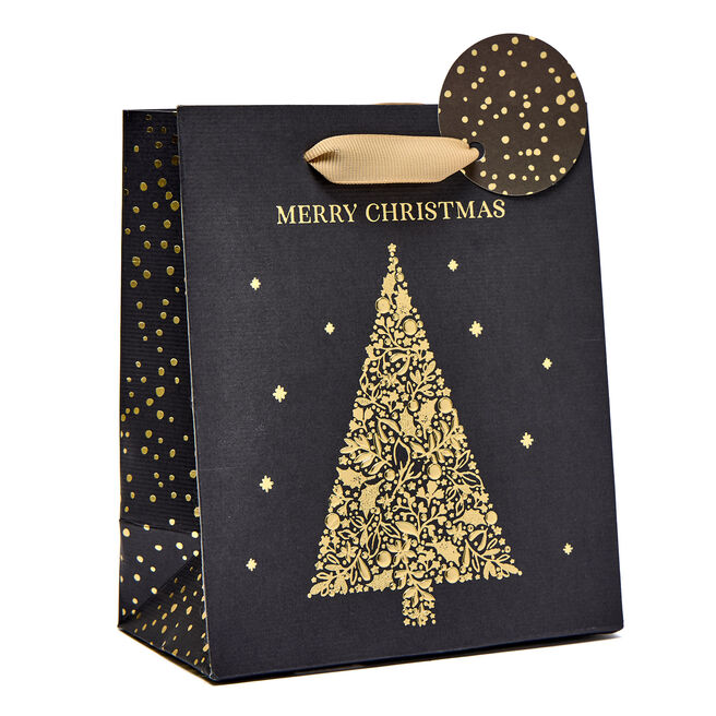 Black & Gold Christmas Tree Small Portrait Gift Bag