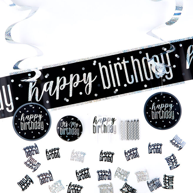 Black Happy Birthday Party Accessory Kit - 23 Pieces 