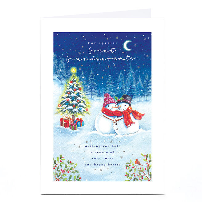 Christmas Card - Snow Couple Happy Hearts Season, Great Grandparents