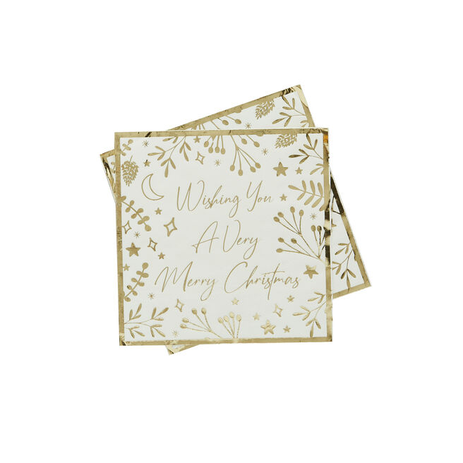 Gold Wishing You A Very Merry Christmas Paper Napkins - Pack of 16