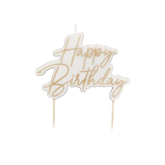 Gold Happy Birthday Cake Candle 