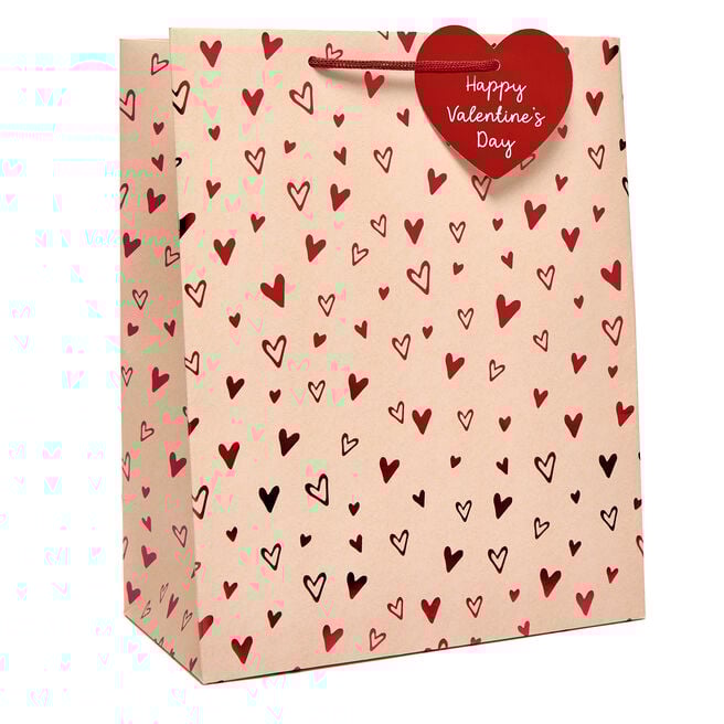 Kraft & Hearts Happy Valentine's Day Large Portrait Gift Bag
