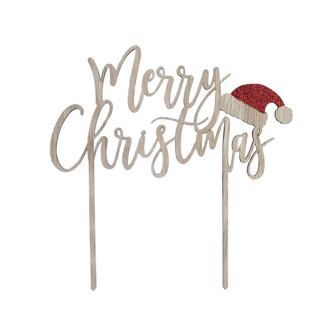 Merry Christmas Wooden Glitter Cake Topper