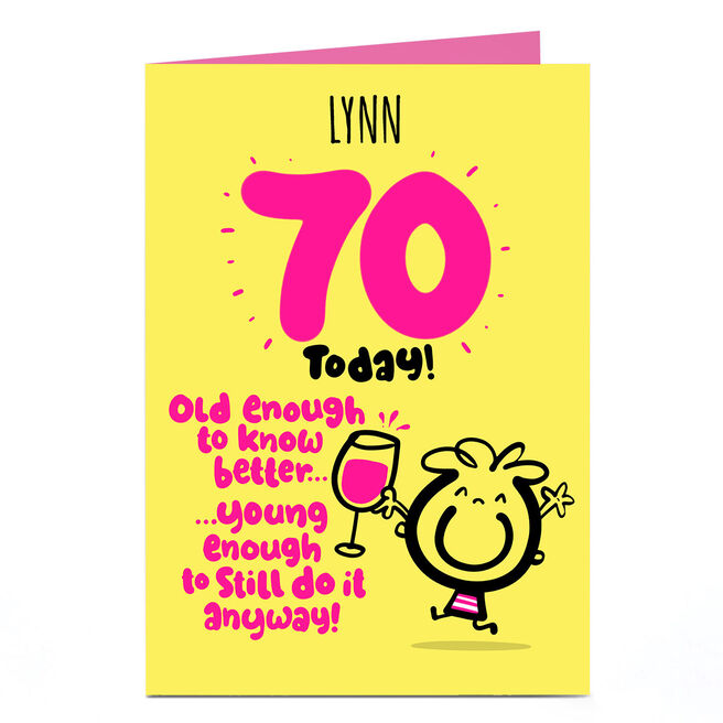 Personalised Fruitloops 70th Birthday Card - Old Enough Yellow