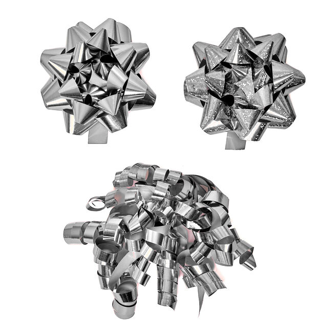 Silver Gift Bows & Curls - Pack of 3
