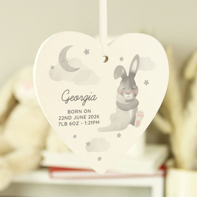 Personalised Baby Bunny Wooden Heart Decoration