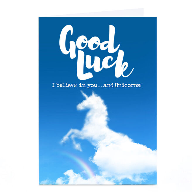 Personalised PG Quips Good Luck Card - I Believe In You And Unicorns!