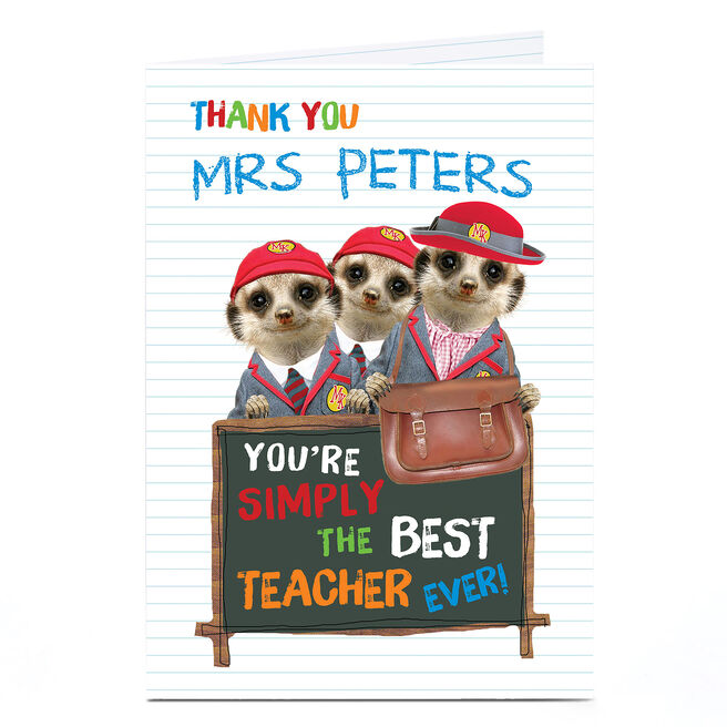 Personalised Thank You Teacher Card - Meerkats