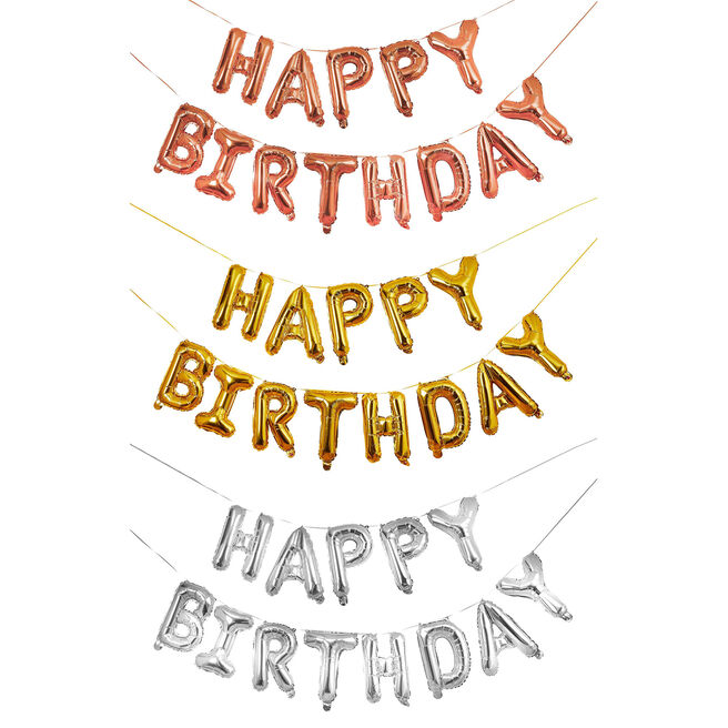 16-Inch Metallic 'Happy Birthday' Foil Balloon Garland (3 Colour Options)
