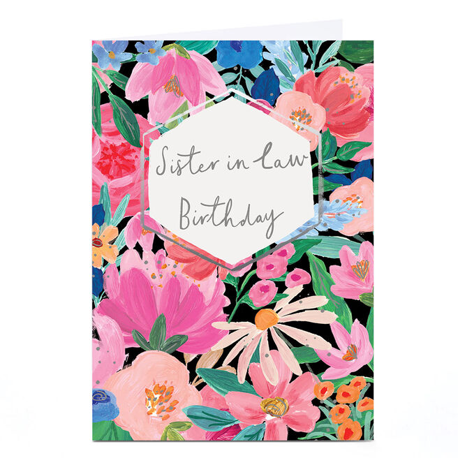 Personalised Birthday Card - Bright Floral Sketches, Sister-in-Law