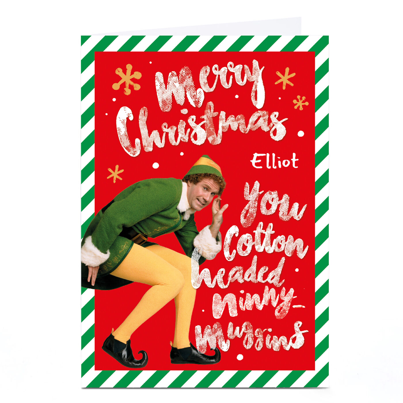 Buy Personalised Elf Christmas Card Cotton Headed Ninny Muggins for