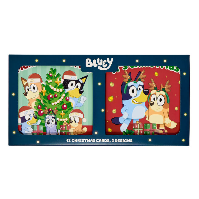 12 Bluey Christmas Cards - 2 Designs