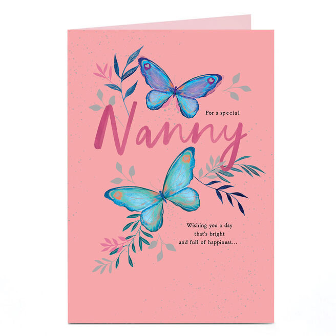 Birthday Card - Blue Butterflies, Nanny