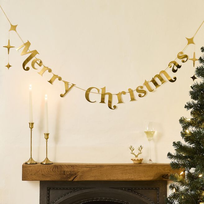 Gold Merry Christmas Card Banner
