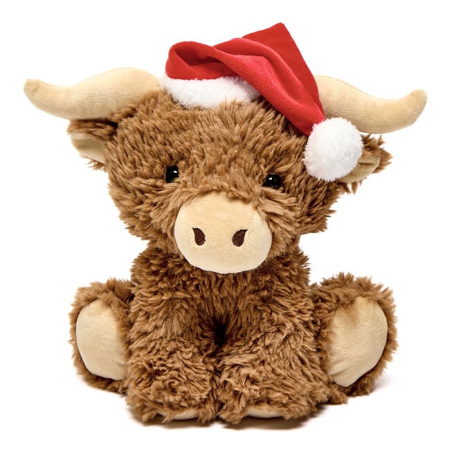 Medium Highland Cow With Santa Hat Soft Toy,  Medium Highland Cow With Santa Hat Soft Toy