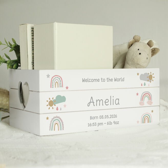 Personalised Pastel Rainbow White Wooden Crate
