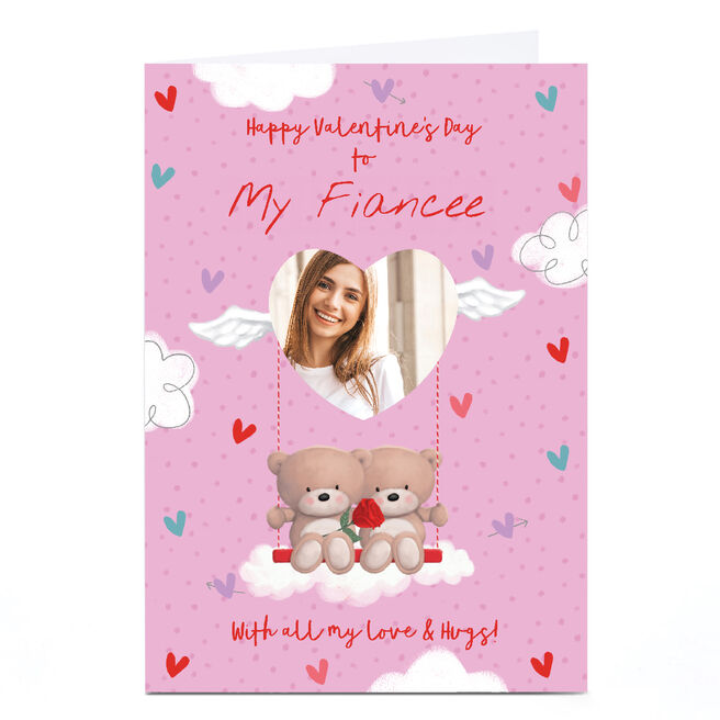 Photo Hugs Valentine's Day Card - Cute Bears on Swing, Fiancee